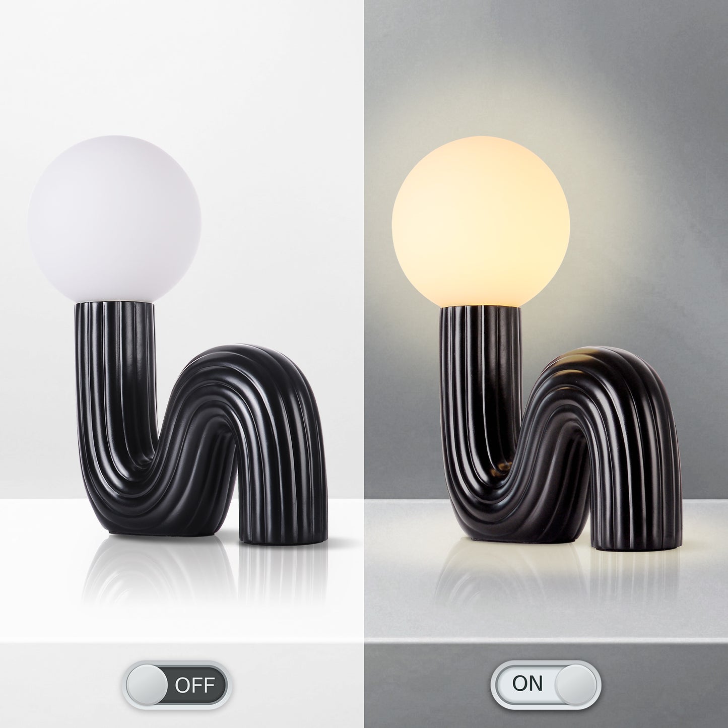 Modern Memphis Wavy Table Lamp - Ribbed Ceramic Snake Globe Light