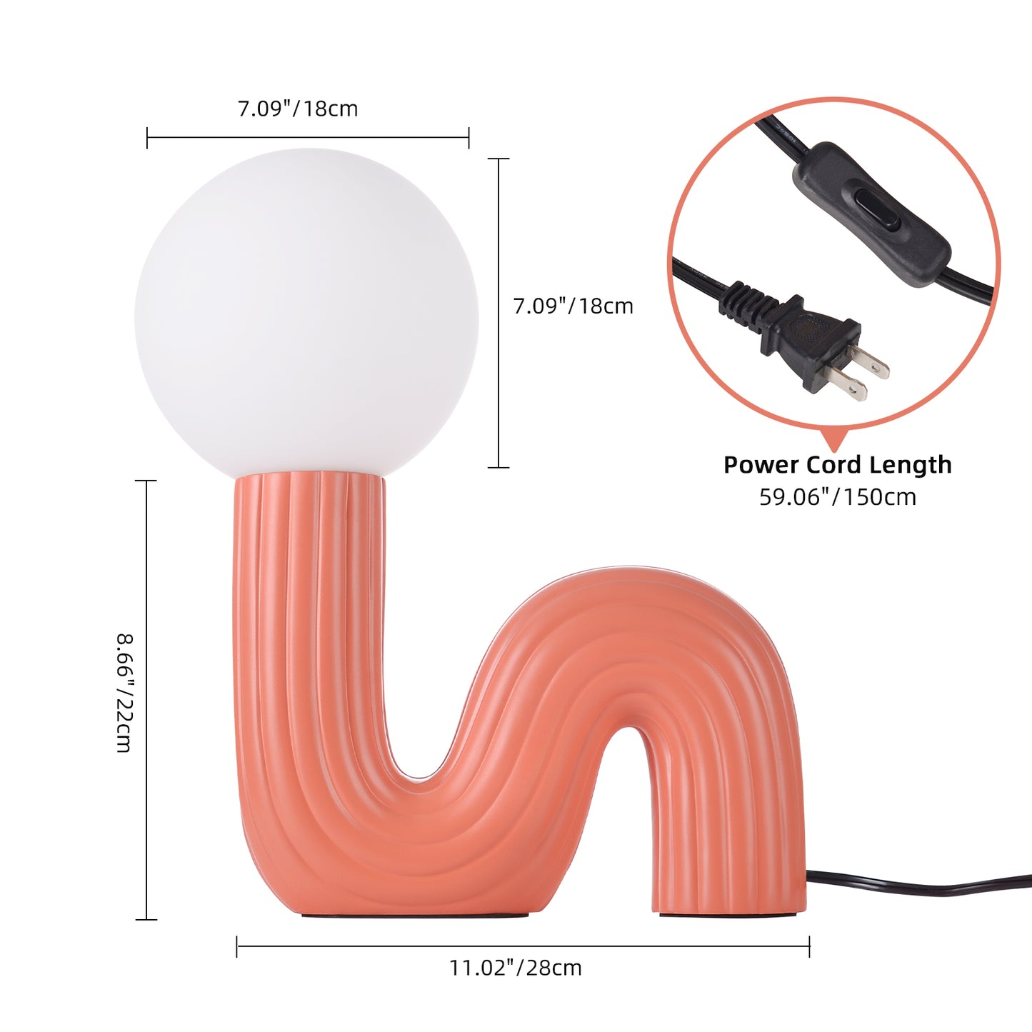 Modern Memphis Wavy Table Lamp - Ribbed Ceramic Snake Globe Light