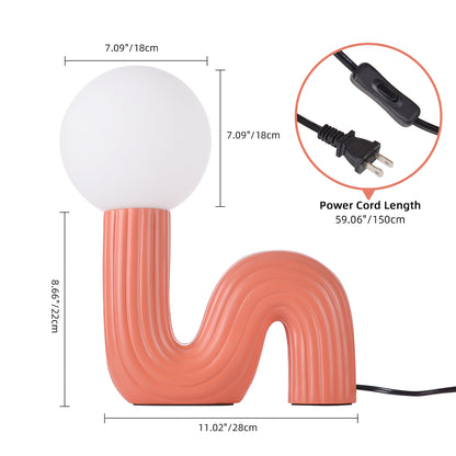 Modern Memphis Wavy Table Lamp - Ribbed Ceramic Snake Globe Light
