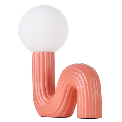 Modern Memphis Wavy Table Lamp - Ribbed Ceramic Snake Globe Light