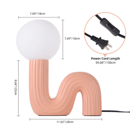 Modern Memphis Wavy Table Lamp - Ribbed Ceramic Snake Globe Light