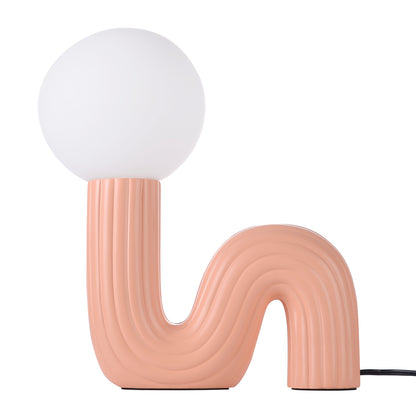 Modern Memphis Wavy Table Lamp - Ribbed Ceramic Snake Globe Light