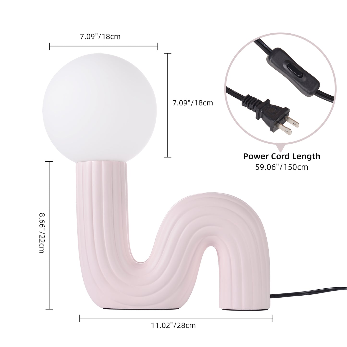 Modern Memphis Wavy Table Lamp - Ribbed Ceramic Snake Globe Light