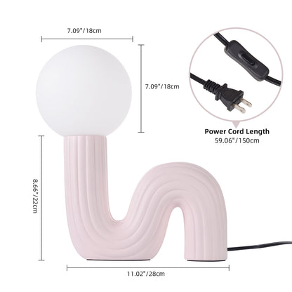 Modern Memphis Wavy Table Lamp - Ribbed Ceramic Snake Globe Light