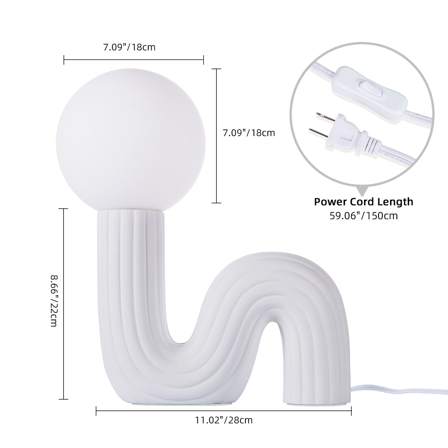 Modern Memphis Wavy Table Lamp - Ribbed Ceramic Snake Globe Light