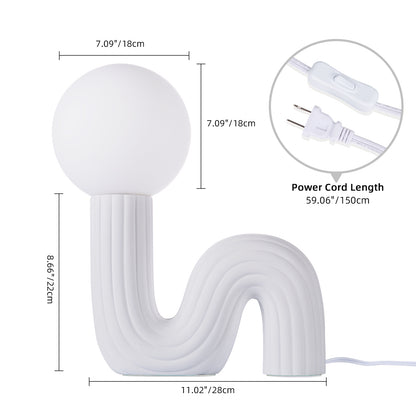 Modern Memphis Wavy Table Lamp - Ribbed Ceramic Snake Globe Light
