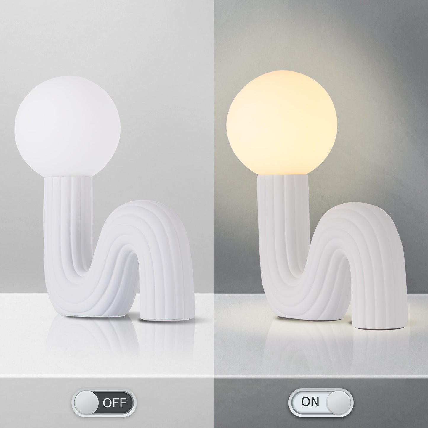 Modern Memphis Wavy Table Lamp - Ribbed Ceramic Snake Globe Light