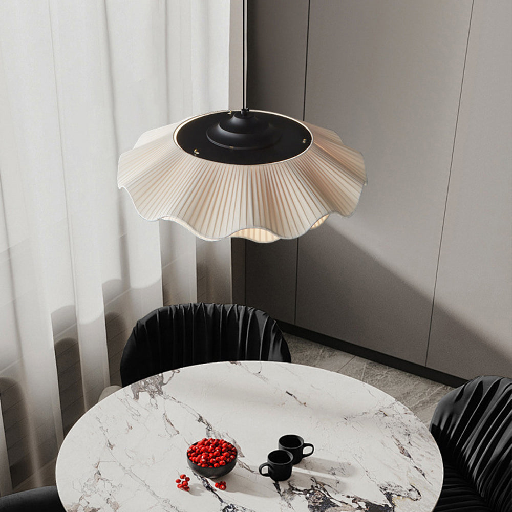 Modern 2-Tier Pleated Fabric Lotus Pendant Light - Japandi Floral Chandelier