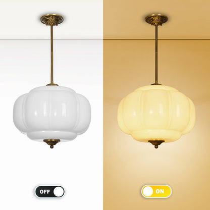 Mid-Century French Melon Glass Pendant - Retro Pumpkin Chandelier