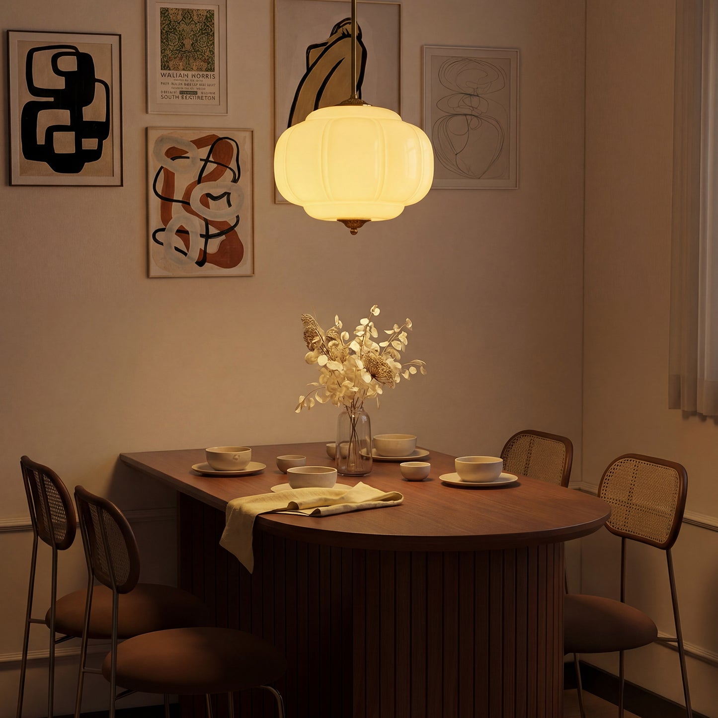 Mid-Century French Melon Glass Pendant - Retro Pumpkin Chandelier