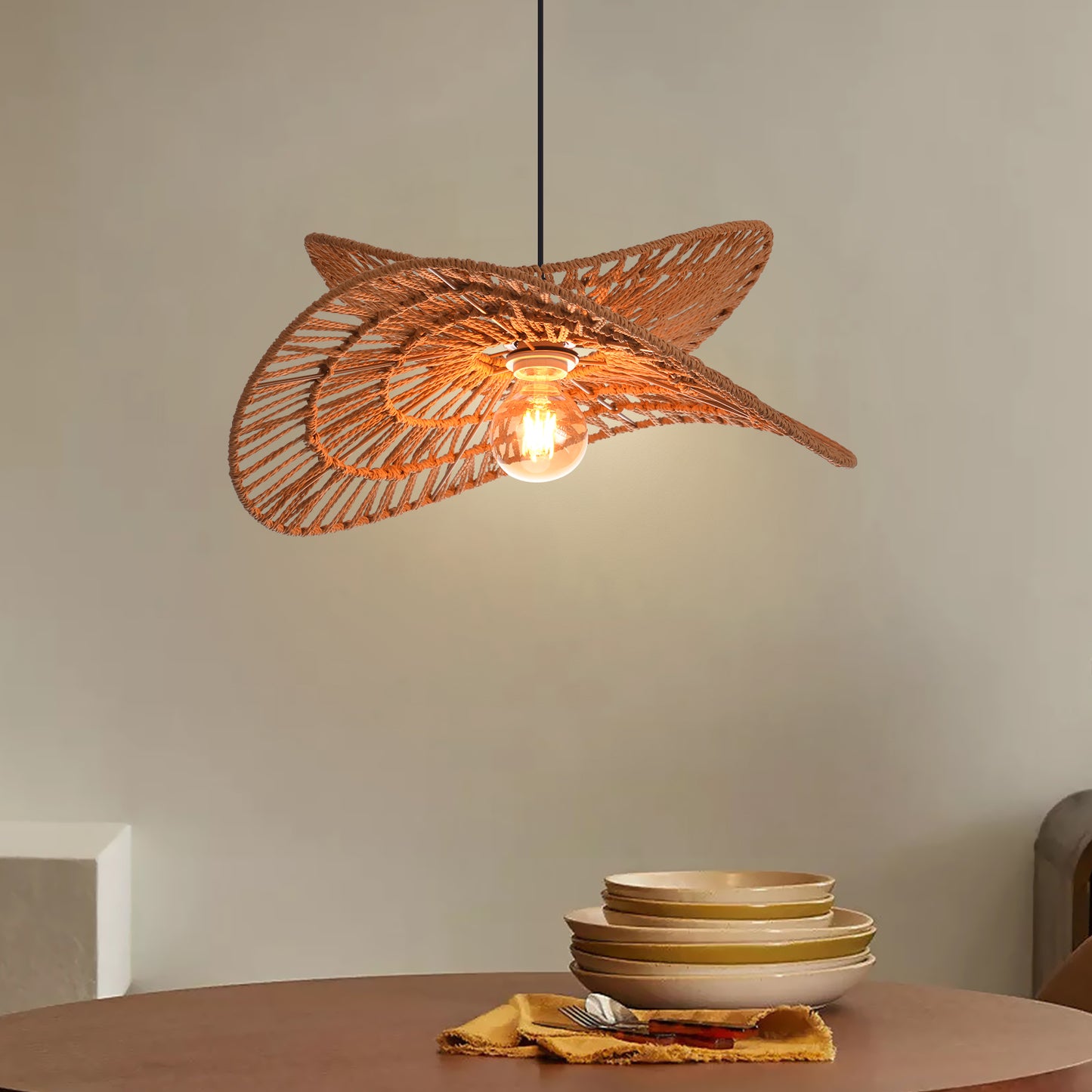 Double Tier Hemp Rope Pendant Light