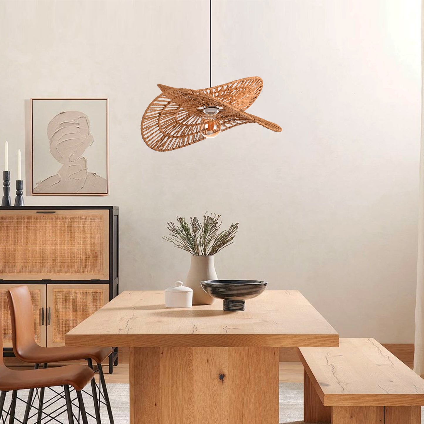 Double Tier Hemp Rope Pendant Light