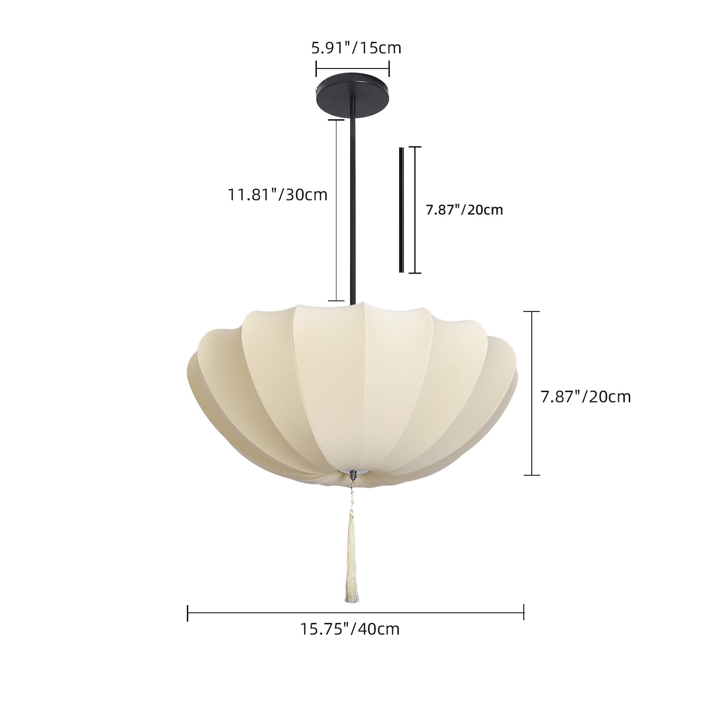 Fabric Pumpkin Pendant Light with Tassel - Zen Japandi Chandelier
