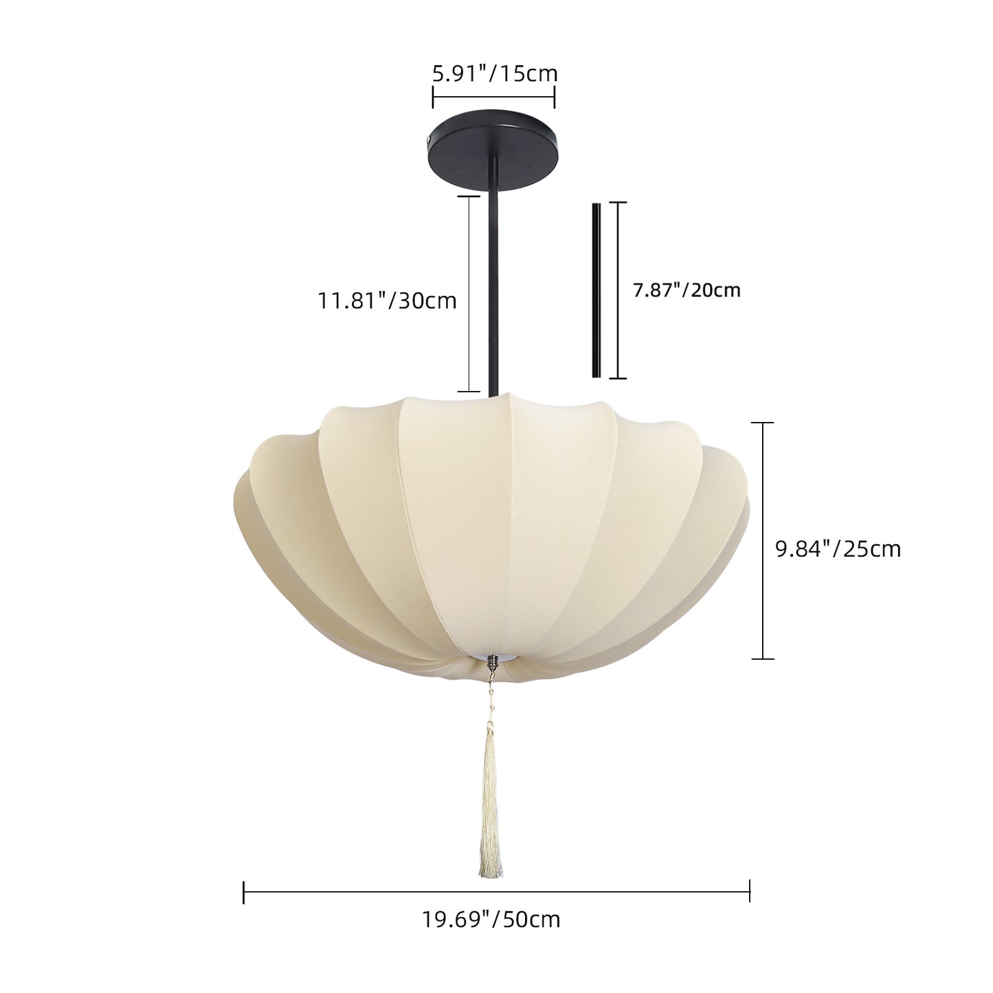 Fabric Pumpkin Pendant Light with Tassel - Zen Japandi Chandelier