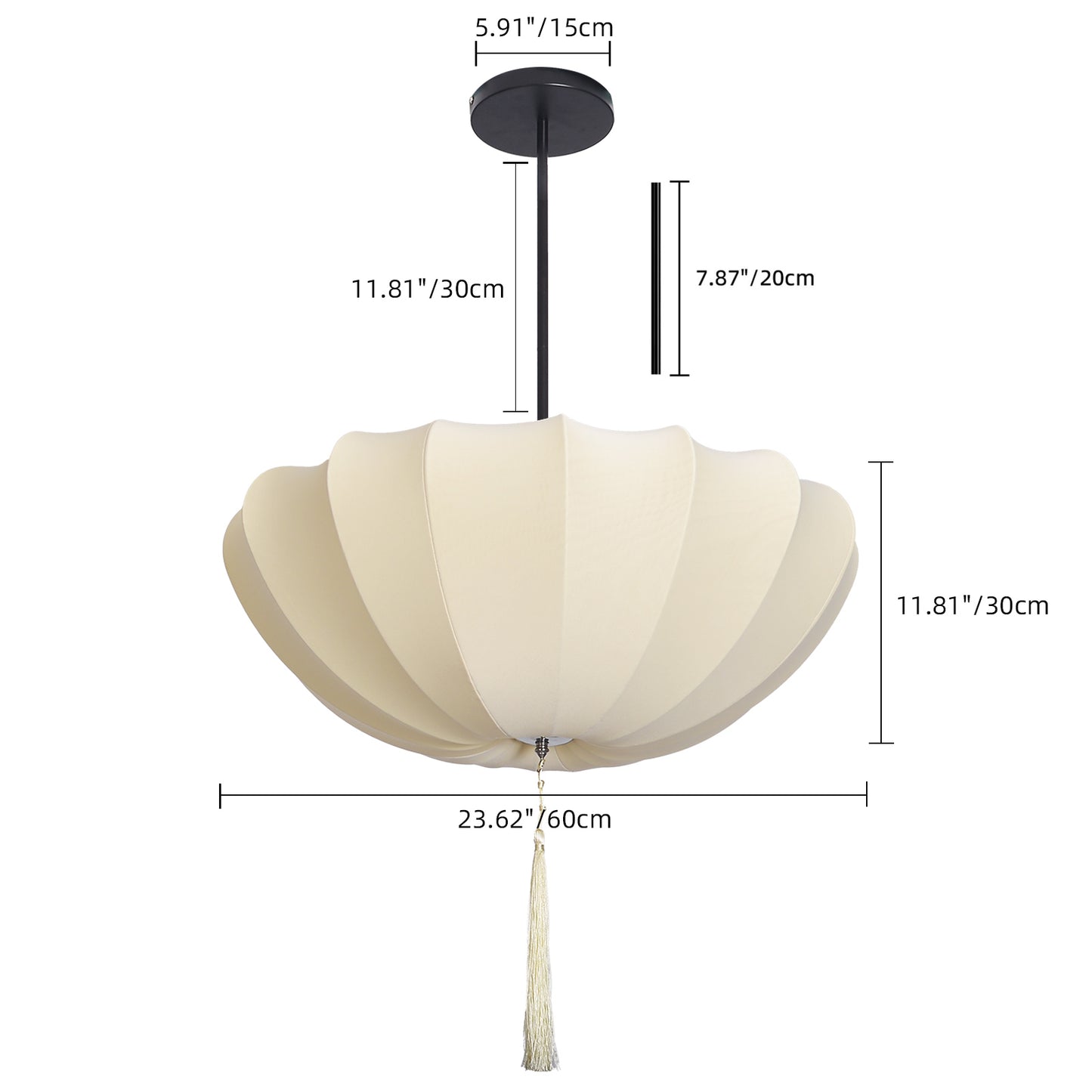 Fabric Pumpkin Pendant Light with Tassel - Zen Japandi Chandelier