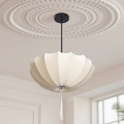 Fabric Pumpkin Pendant Light with Tassel - Zen Japandi Chandelier