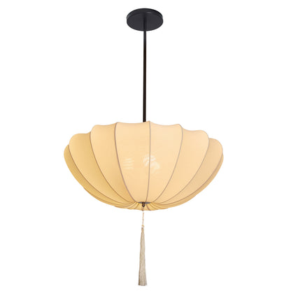 Fabric Pumpkin Pendant Light with Tassel - Zen Japandi Chandelier