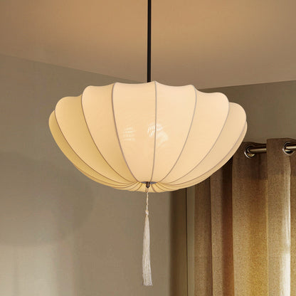 Fabric Pumpkin Pendant Light with Tassel - Zen Japandi Chandelier