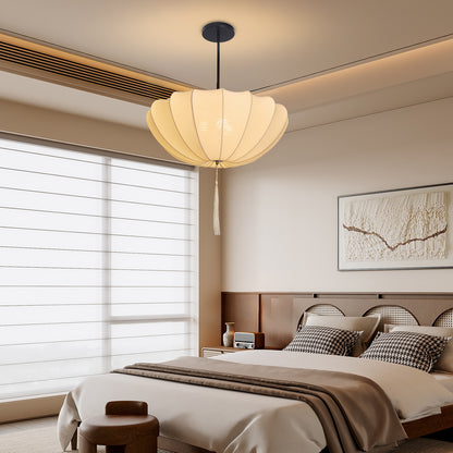 Fabric Pumpkin Pendant Light with Tassel - Zen Japandi Chandelier