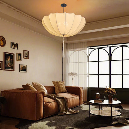 Fabric Pumpkin Pendant Light with Tassel - Zen Japandi Chandelier