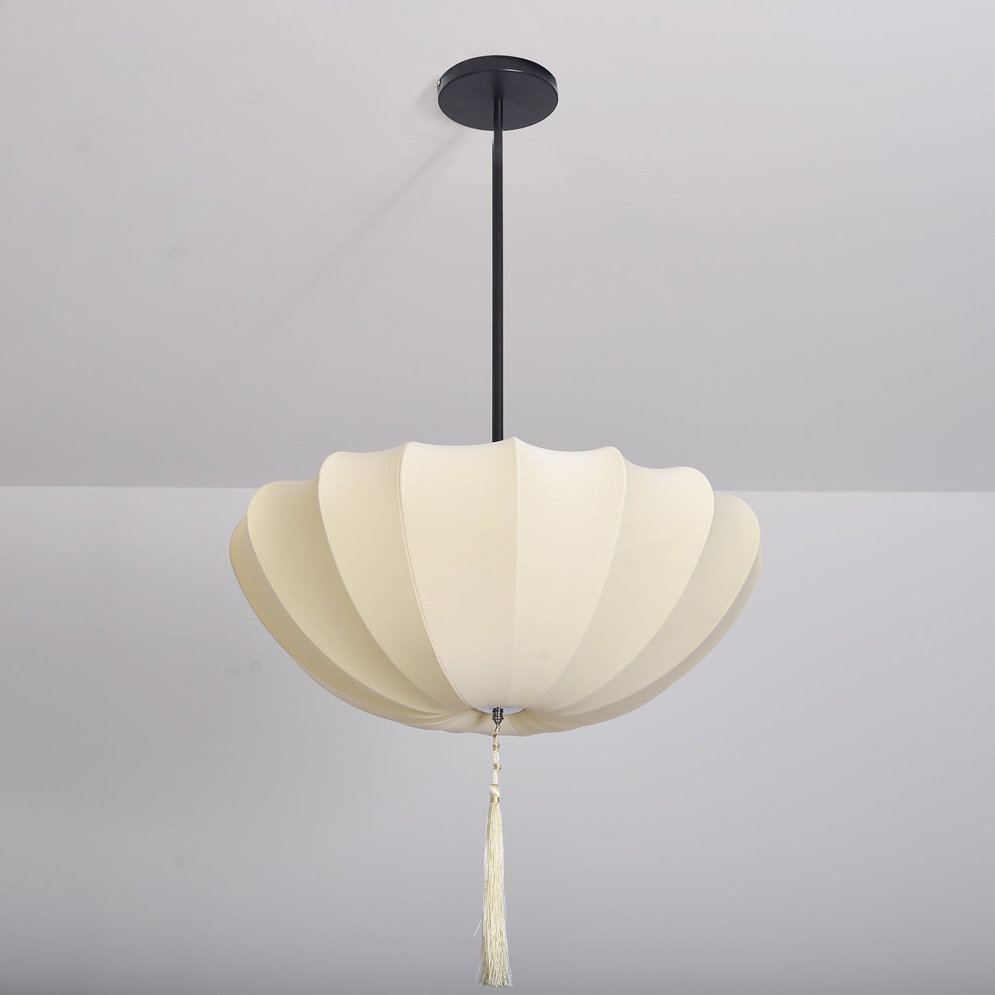 Fabric Pumpkin Pendant Light with Tassel - Zen Japandi Chandelier