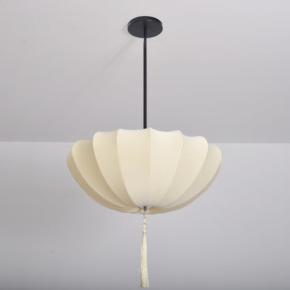 Fabric Pumpkin Pendant Light with Tassel - Zen Japandi Chandelier