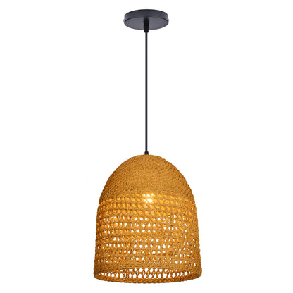 Modern Hand-Woven Straw Pendant Light - Japandi Open Weave Dome Lamp