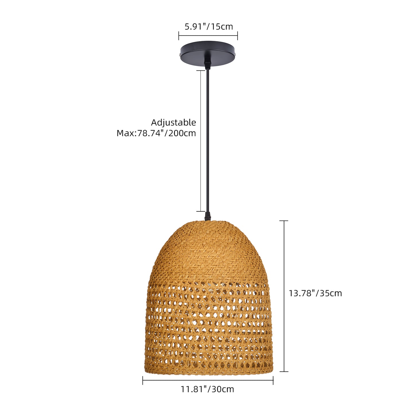 Modern Hand-Woven Straw Pendant Light - Japandi Open Weave Dome Lamp