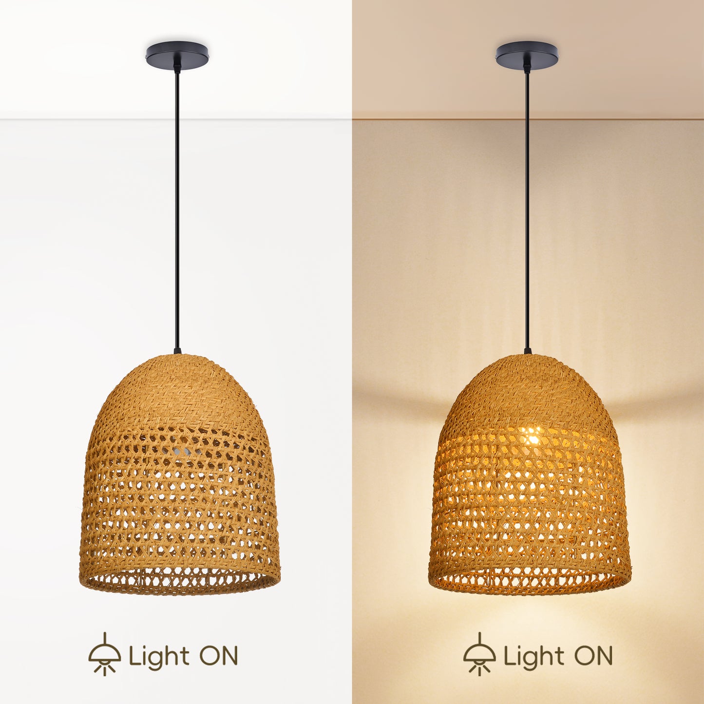 Modern Hand-Woven Straw Pendant Light - Japandi Open Weave Dome Lamp