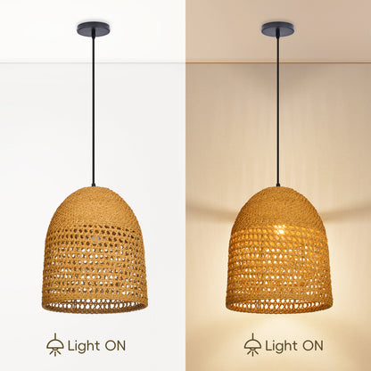 Modern Hand-Woven Straw Pendant Light - Japandi Open Weave Dome Lamp