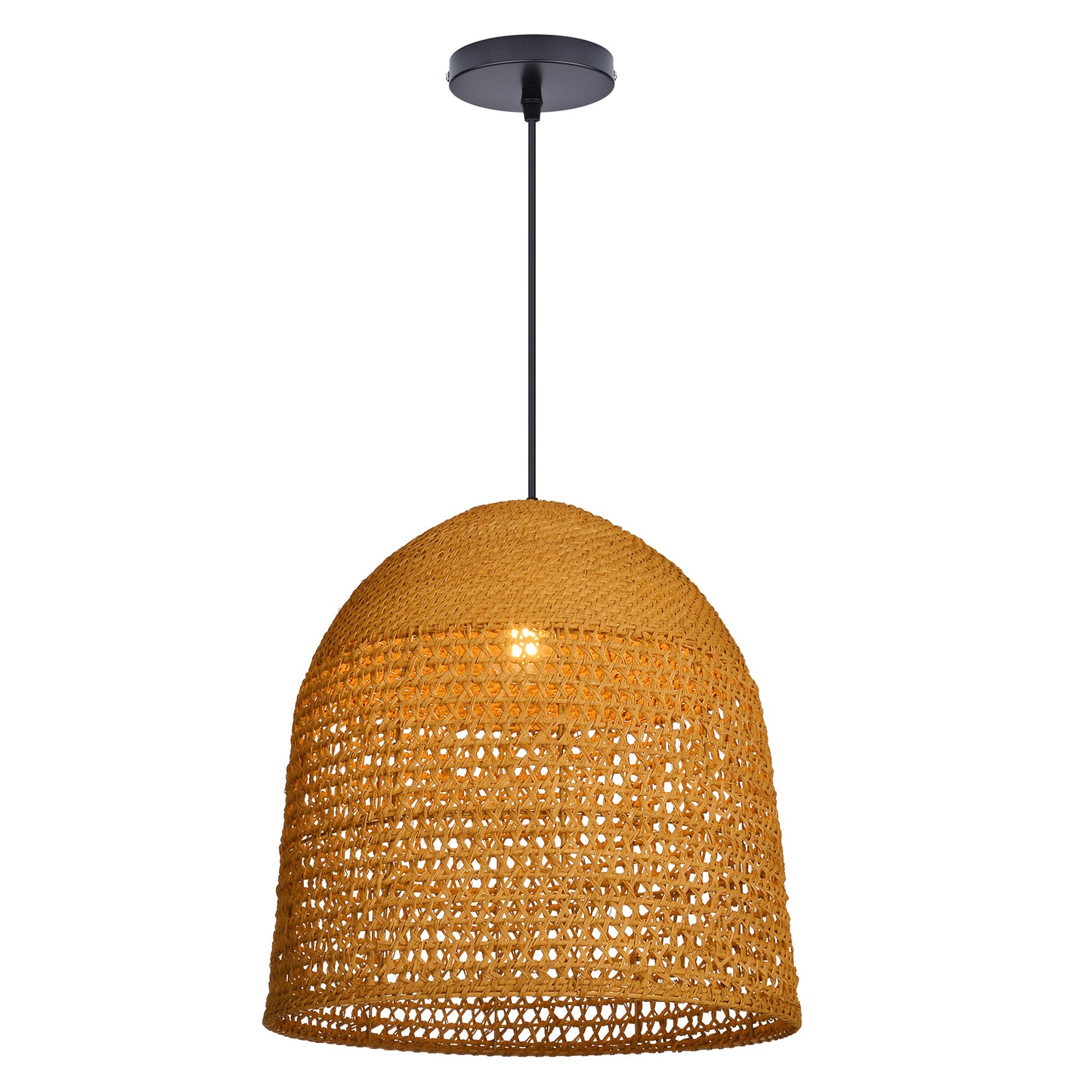 Modern Hand-Woven Straw Pendant Light - Japandi Open Weave Dome Lamp