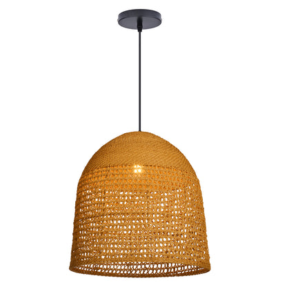 Modern Hand-Woven Straw Pendant Light - Japandi Open Weave Dome Lamp