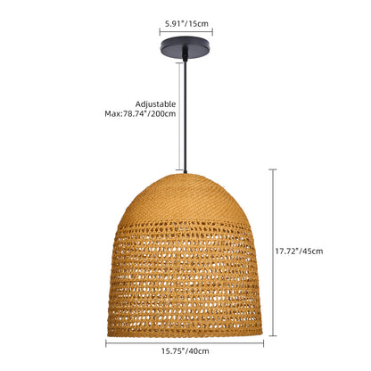 Modern Hand-Woven Straw Pendant Light - Japandi Open Weave Dome Lamp