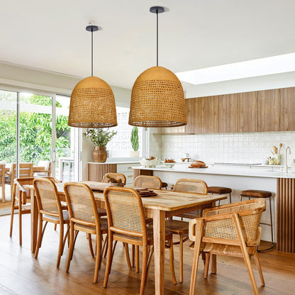 Modern Hand-Woven Straw Pendant Light - Japandi Open Weave Dome Lamp