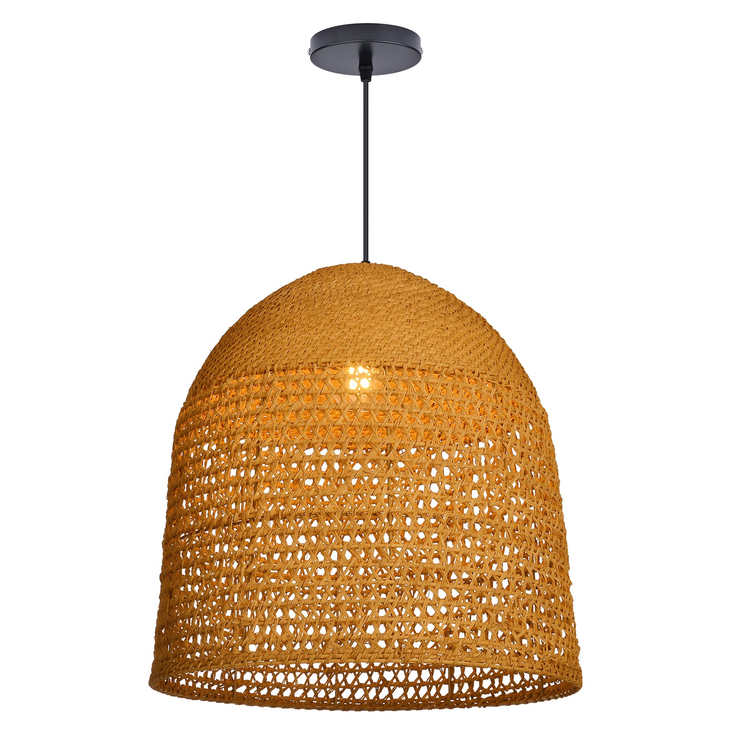 Modern Hand-Woven Straw Pendant Light - Japandi Open Weave Dome Lamp