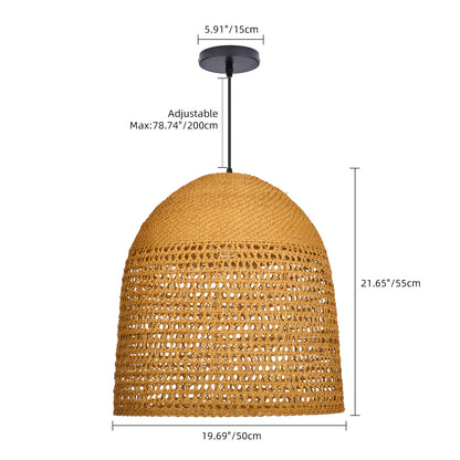 Modern Hand-Woven Straw Pendant Light - Japandi Open Weave Dome Lamp