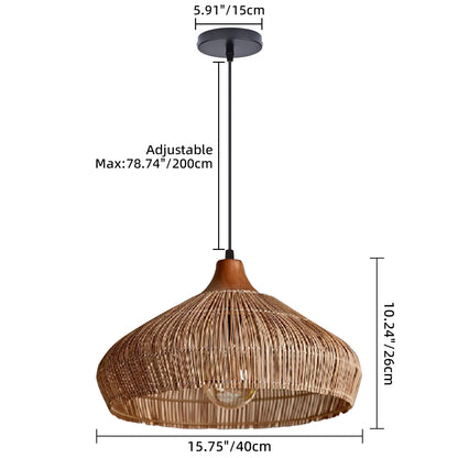 Wabi-sabi Retro Rattan Pendant Wicker Light Fixture Hand-Woven Coastal Boho Dome Lamp