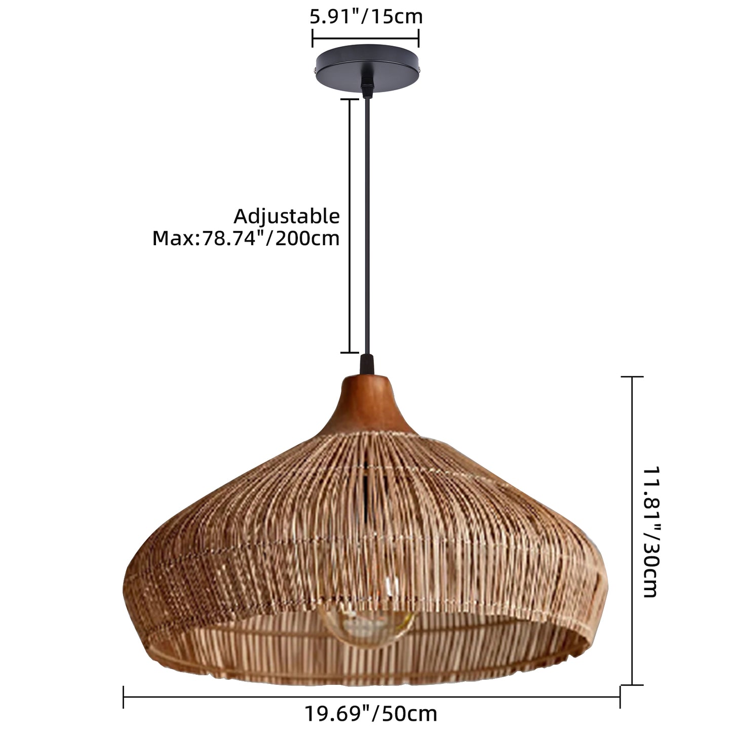 Wabi-sabi Retro Rattan Pendant Wicker Light Fixture Hand-Woven Coastal Boho Dome Lamp