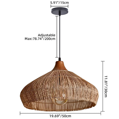 Wabi-sabi Retro Rattan Pendant Wicker Light Fixture Hand-Woven Coastal Boho Dome Lamp