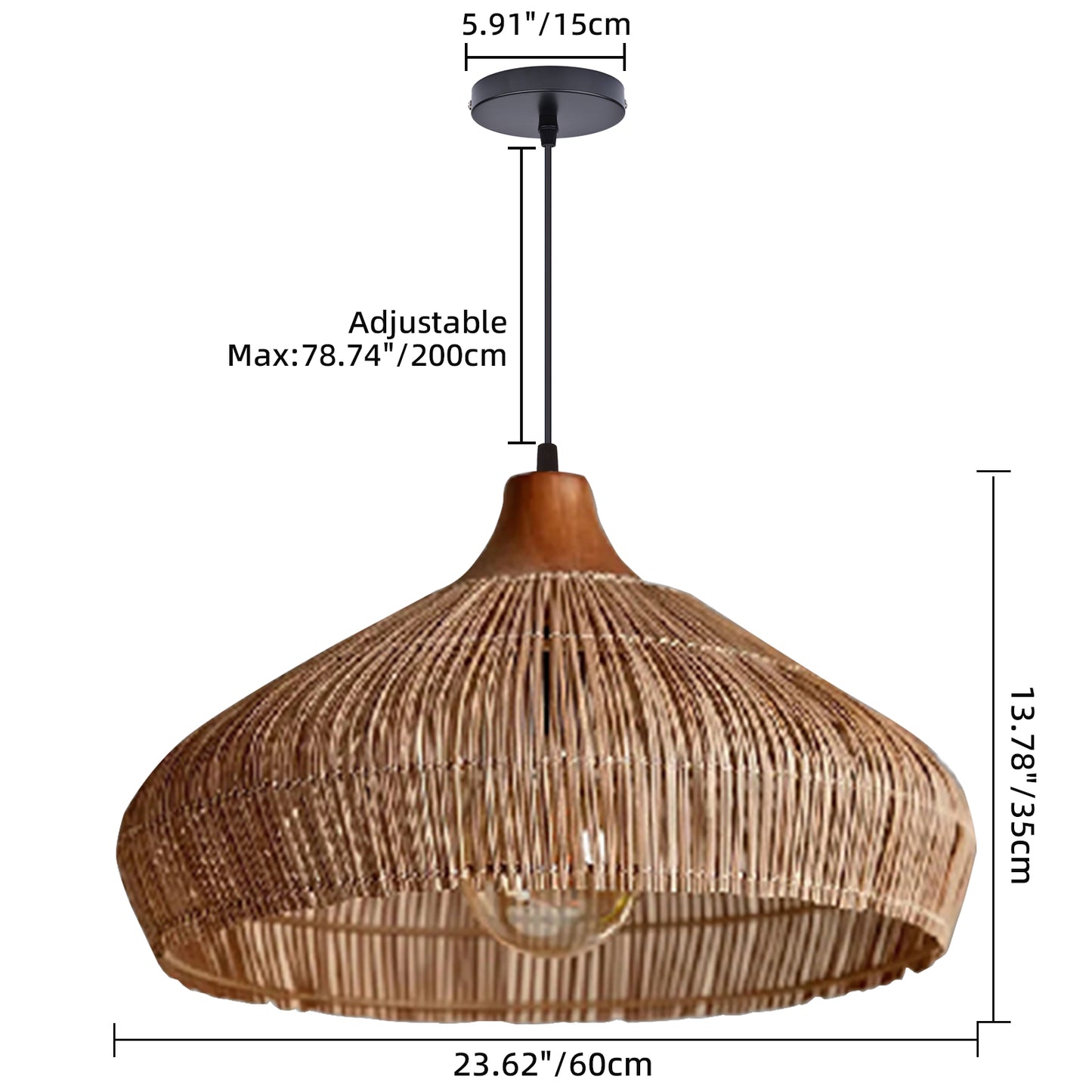 Wabi-sabi Retro Rattan Pendant Wicker Light Fixture Hand-Woven Coastal Boho Dome Lamp