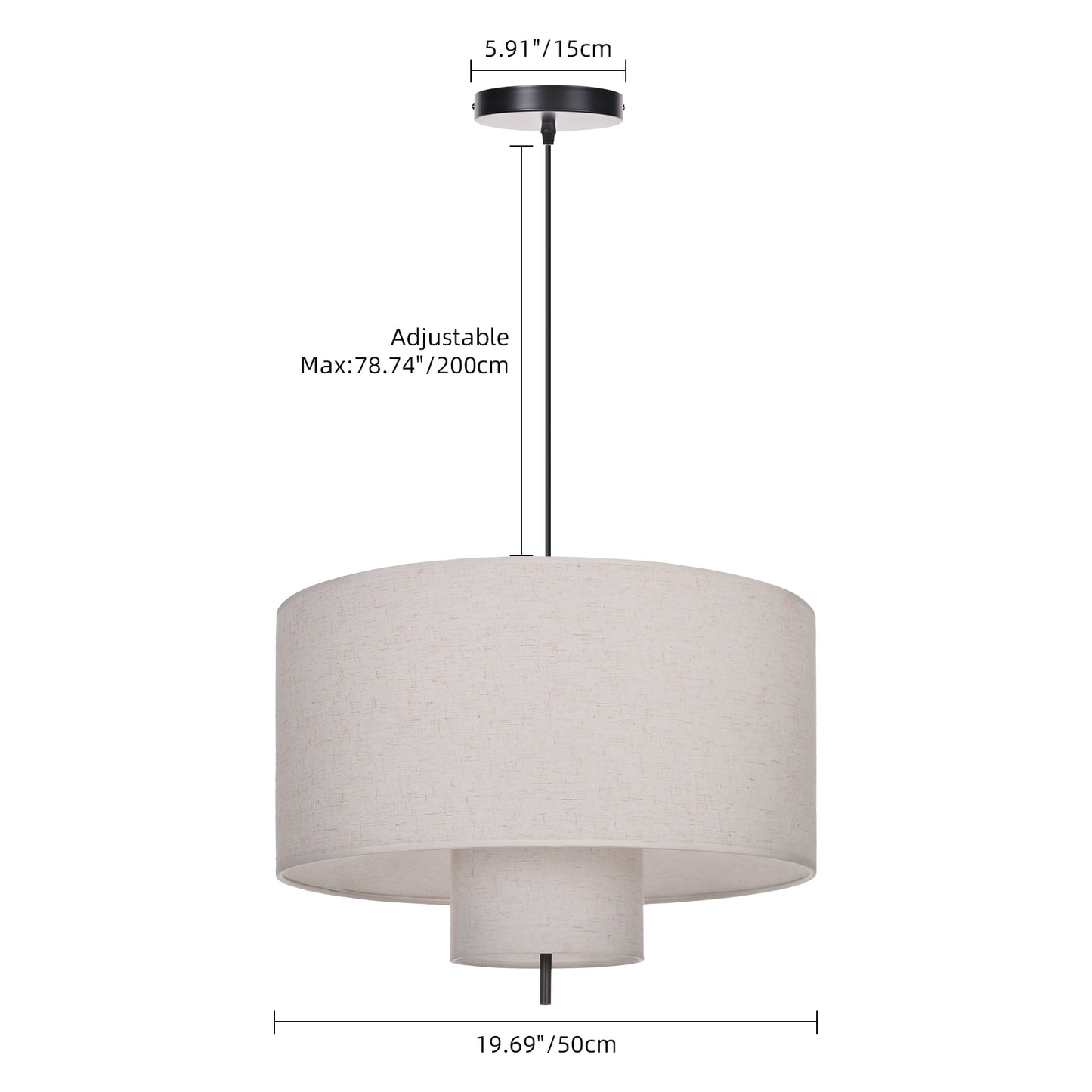 Modern Linen Drum Pendant Light - Japandi Nested Fabric Chandelier