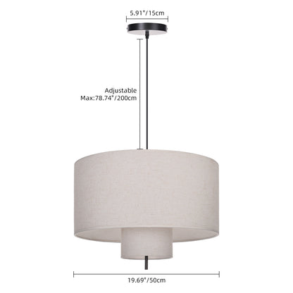 Modern Linen Drum Pendant Light - Japandi Nested Fabric Chandelier