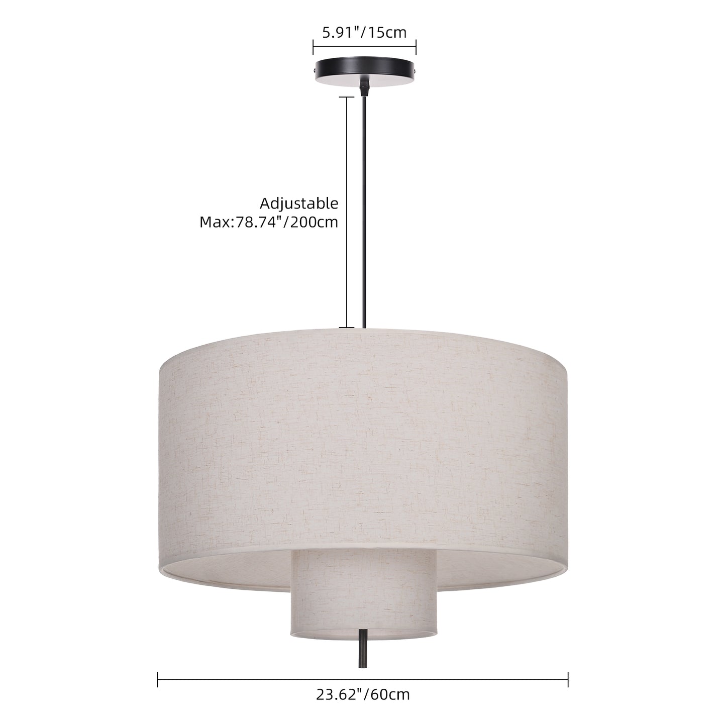 Modern Linen Drum Pendant Light - Japandi Nested Fabric Chandelier