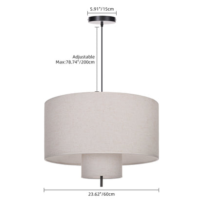 Modern Linen Drum Pendant Light - Japandi Nested Fabric Chandelier
