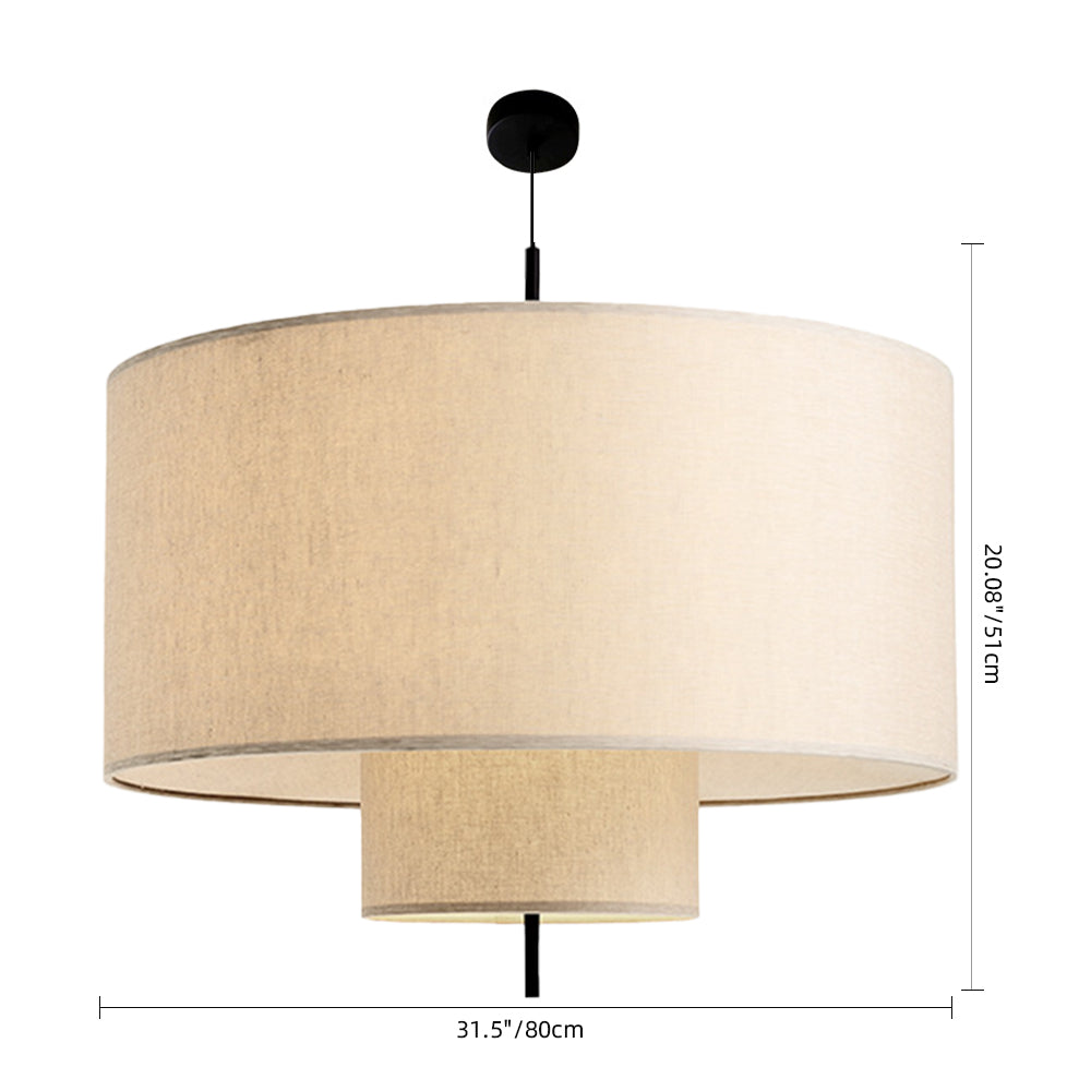 Modern Linen Drum Pendant Light - Japandi Nested Fabric Chandelier