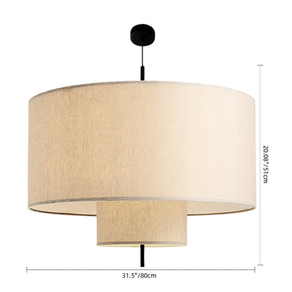 Modern Linen Drum Pendant Light - Japandi Nested Fabric Chandelier