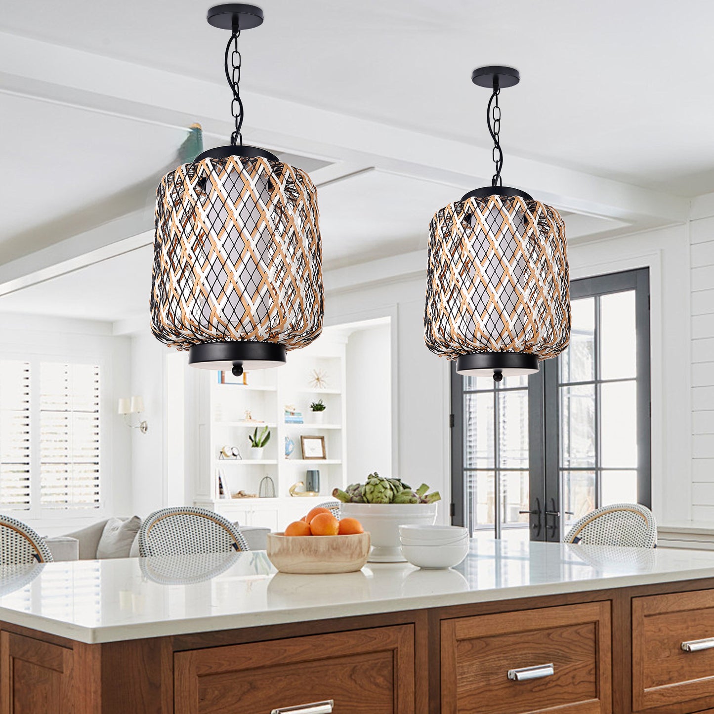 Outdoor Waterproof Lantern Rattan Pendant Lights Modern Chandelier