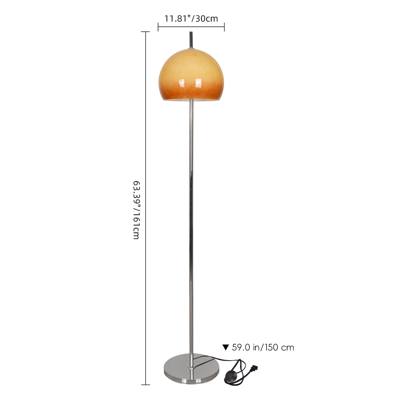 Mid-Century Modern Mushroom Floor Lamp - Retro Amber Glass Standing Light