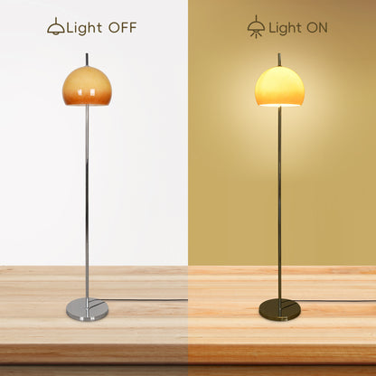 Mid-Century Modern Mushroom Floor Lamp - Retro Amber Glass Standing Light