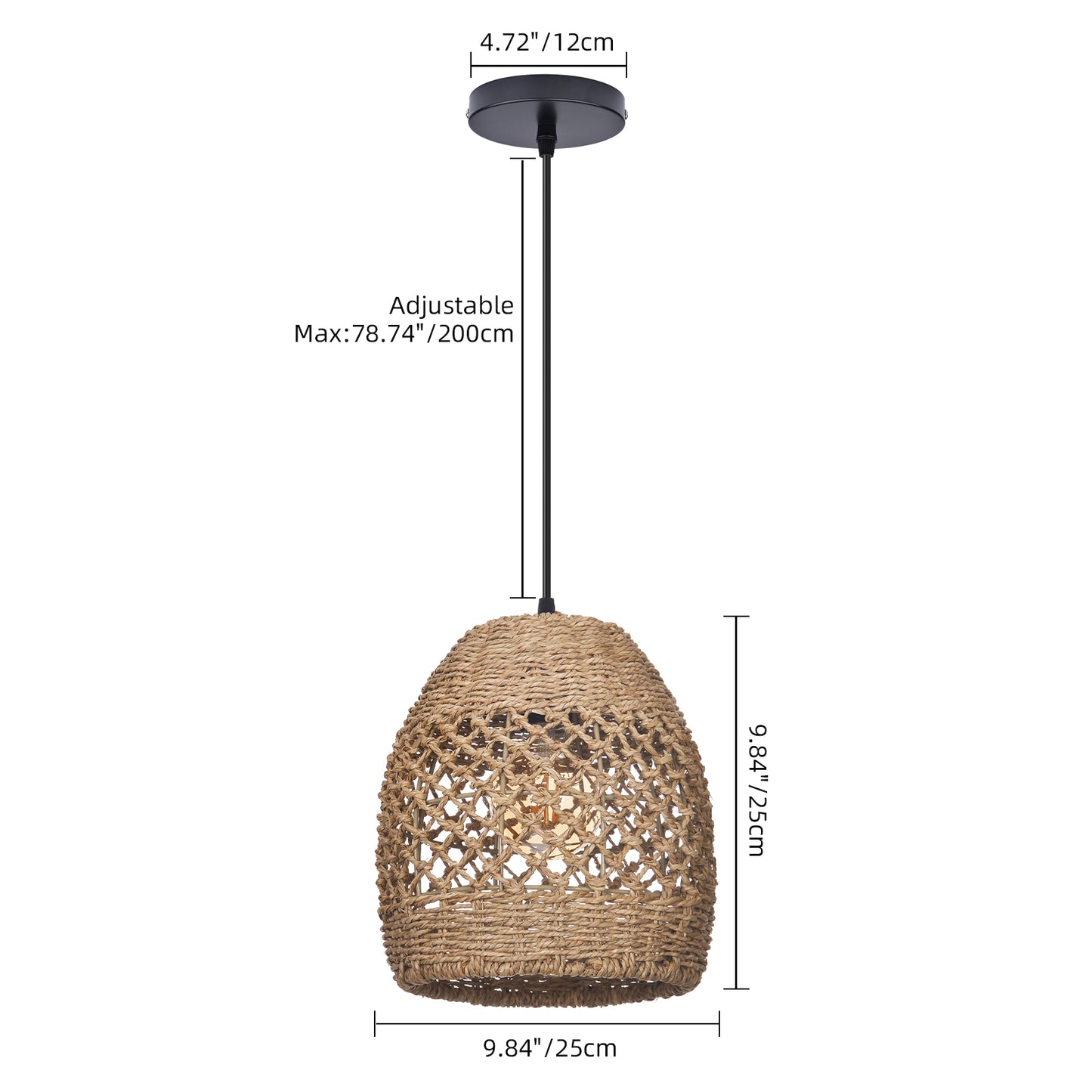 Natural Seagrass Pendant Light Handmade Lampshade - Japandi Open Lattice Dome